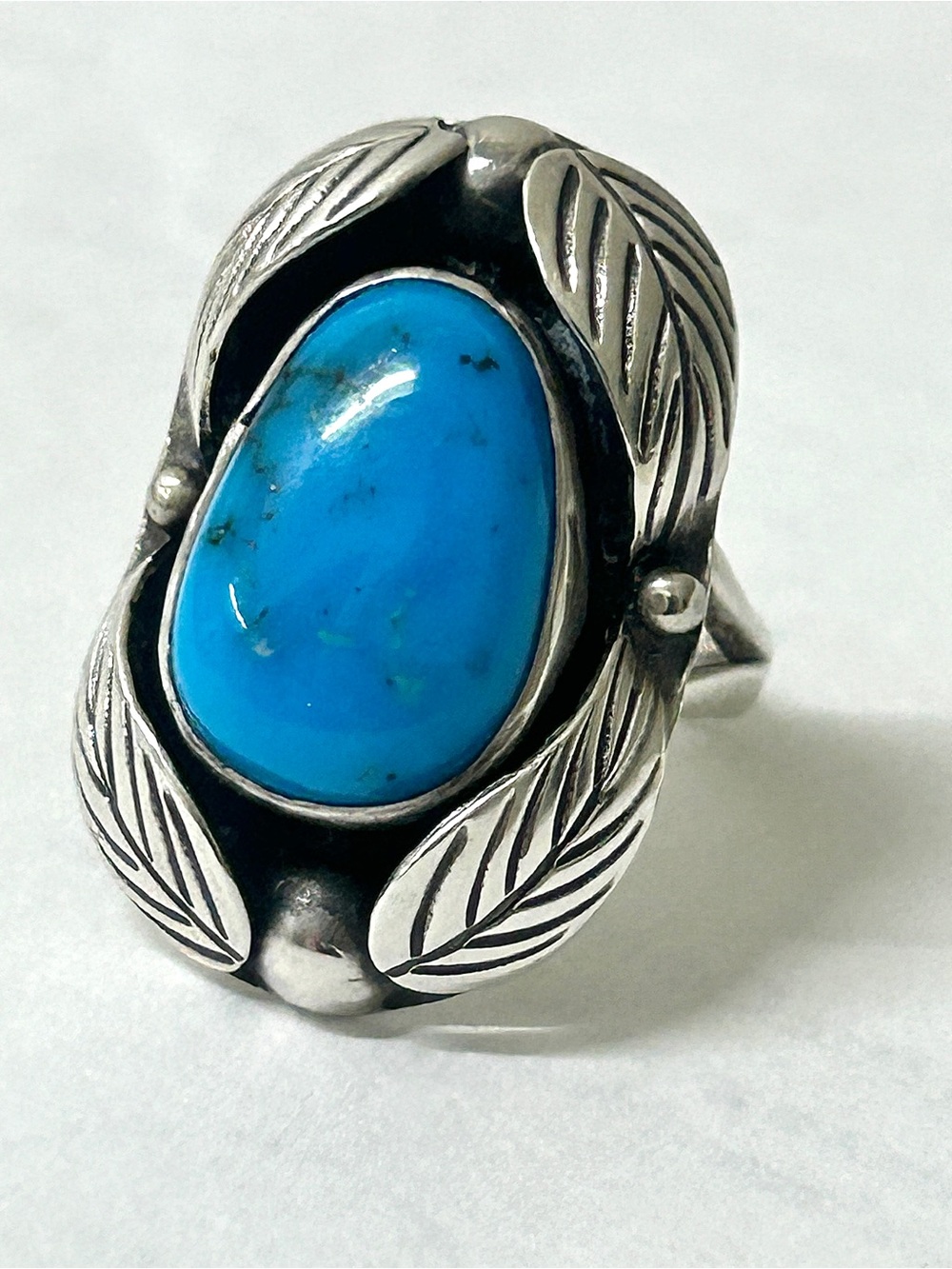 Antique Inlaid Turquoise Gemstone Sterling Silver Navajo Indian Scarab Ring - Picture 16 of 16